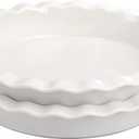 Foraineam Porcelain Pie Pan for Baking, Oven Safe Pie Plate Baking Dish, 9 Inches Round Deep Dish with Ruffled Edge, Set of 2