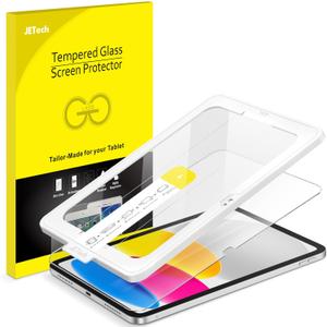 JETech One Touch Install Screen Protector for iPad (A16) 11th/10th Generation (2025/2022), Tempered Glass Film with Auto Alignment Tool Kit, HD Clear