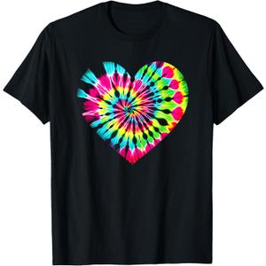 Tie Dye Valentines Colorful Hearts Day Men Women Kids T-Shirt (Black, M)