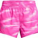 Under Armour Girls' Fly by Printed Shorts, (654) Rebel Pink/ Rebel Pink/ Reflective, X-Large
