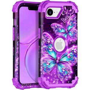 PIXIU Unique Pattern Compatible with iPhone 17e/ 16e 6.1 inch case, Heavy Duty Dual Layer Shockproof Full-Body Protective Sturdy Hybrid Cute Rugged Case for Women, Girls, Kids-Butterfly