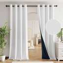 Beauoop 100% Blackout Curtains 72 Inch Long 2 Panels for Bedroom Living Room White Linen Textured Room Darkening Thermal Insulated Soundproof Grommet Top Window Treatment Drapes,52x72, 2 Set