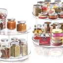 2 Tier Lazy Susan Bathroom Organizer, 9.25Inch Clear 360 Rotating Makeup Organizer for Vanity, Skincare Organizers Perfume Organizer, Spice Rack Organizer for Cabinet- Home Organization and Storage