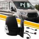 Dasbecan Right Passenger Side Mirror Replacement Compatible with 2015-2025 Ford Transit 150 250 350 Manual Folding, Power Heated, Turn Light, Convex Mirror Matte Black Short Arm