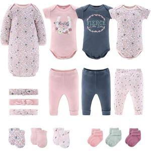 The Peanutshell Baby Layette Gift Set for Girls - 16 Piece New Born Girl Gift Set, Baby Clothes, 0-9 Months - Prairie Floral