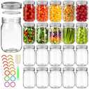 Mcupper 20 Pack 12 oz Mason Jars with Lids and Bands, Regular Mouth Glass Canning Jars with Labels and Brusher for Storage, Canning & Preserving, Dishwasher & Microwave Safe,  12oz-Sliver Lid & Band