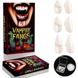 Vampire Teeth Fangs, Vampire Fangs for Adults, Halloween Realistic Fake Fang with Upgraded Reusable Adhesive, 3 Sizes Vampire Teeth (13mm, 15mm, 17mm)