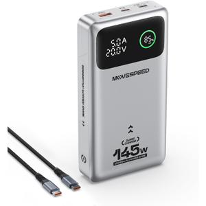 MOVE SPEED 145W Laptop Power Bank, PD 3.1 25,000mAh Fast Charging Portable Charger with 240W Type C Cable, USB C 3-Port with Digital Display Travel Outdoor Charger for iPhone, Dell, MacBook, Galaxy