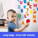Large Magnetic Letters and Animals, Educational Learning Tool for Kids Word Recognition 52 Pieces Magnets Include 26 Colorful Alphabet Letters and Corresponding Cartoon Images