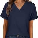 Anrabess Women Casual Navy Blue Shirt Size L