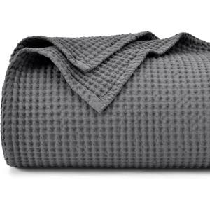 PHF Pre-Washed Cotton Waffle Weave Blanket Queen Size for Bed,Snag Proof Throw Blanket for Couch Spring Summer Lightweight Breathable,Oeko-TEX Certified,Machine Washable, Home Decor GiftCharcoal