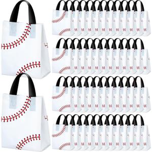 Flutesan 50 Pcs Baseball Party Favor Bags 6 x 8 Inch Plastic Baseball Snack Goodie Bags Tote Gift Packaging for Kids Boys Birthday Sports Theme Party Supplies