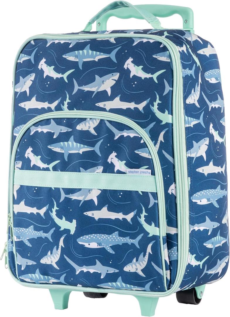 Stephen Joseph, Kids Roling Carry-On Luggage, 12.5"L x 6.5"W x 18"H, Blue Shark