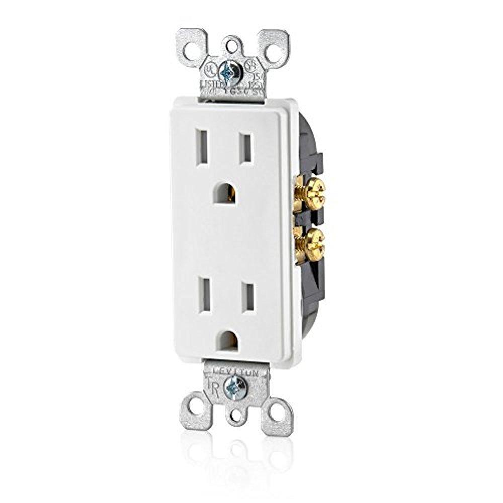 Leviton 15 Amp Decora Tamper-Resistant Duplex Electrical Wall Outlet, T5325-W, White