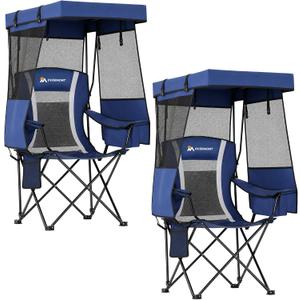 Overmont 2 Pack Camping Chair - Folding Chair with Adjustable Canopy Sunshade