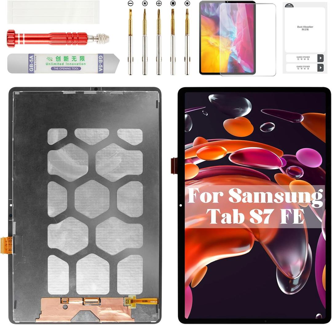 for Samsung Tab S7 FE Screen Replacement for Samsung Galaxy Tab S7 Fe LCD Digitizer Repair for Samsung SM-T733 Screen Replacement Display Touch Assembly Kits Black SM-T730 12.4"