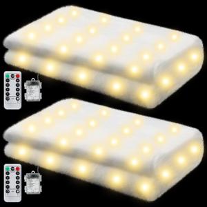 Zhengmy 2 Pcs Christmas Snow Blanket with LED Lighted Remote Timer Xmas Table Runner Light Up Fake Snow Artificial Winter Blankets for Christmas Village Holiday Decorations(Warm White,94 x 24 Inch)
