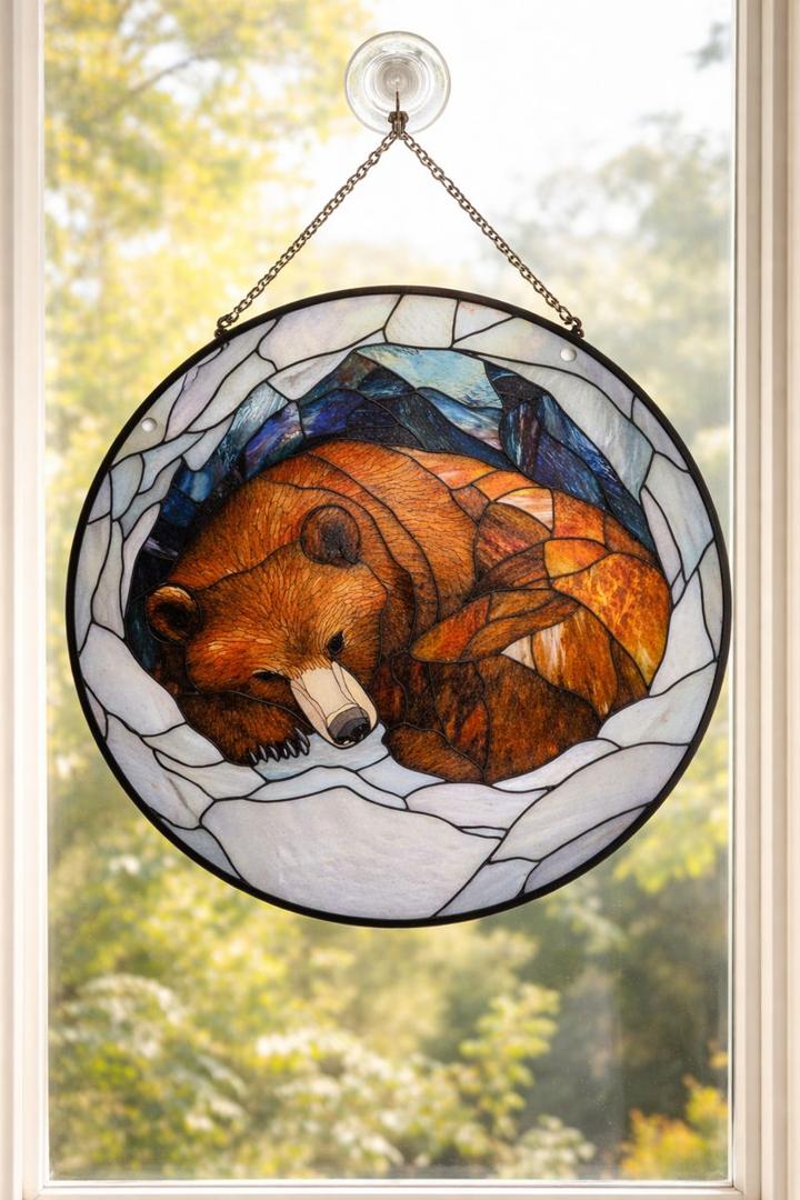 Funoasis Stained Glass Window Hanging Suncatcher - Sun and Sun Flames Ornaments Sun Catcher Home Decor Women Birthday (7.8*7.8 IN, Brown)