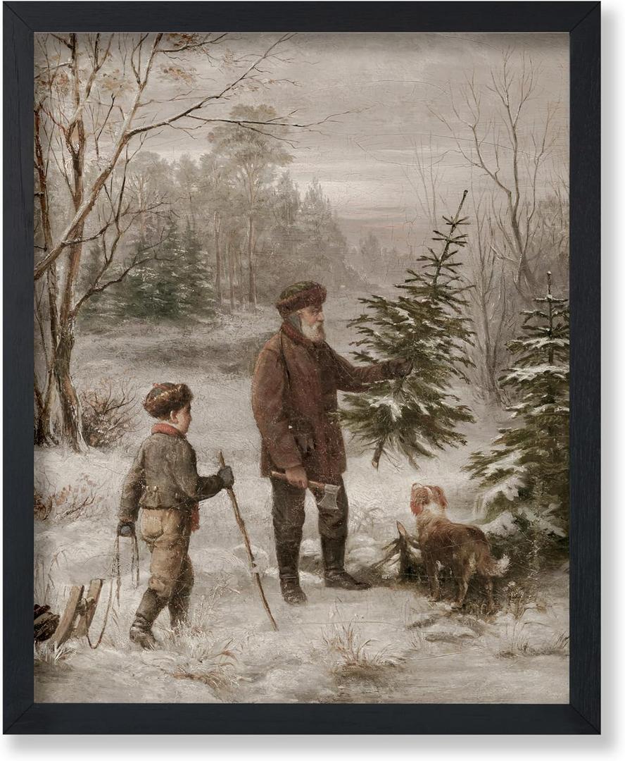 Poster Master Vintage Country Christmas Painting Poster - Retro Winter Print - Forest Art - Holiday Art - Gift for Men & Women - Wall Decor for Bedroom, Living Room or Office - 8x10 UNFRAMED Wall Art