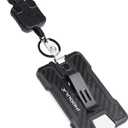 Retractable Badge Holder with Clip,Heavy Duty Retractable Keychain with Tactical ID Card Holder (Holds 4 Cards),Carbon Fiber-Texture, with 31.5Badge Reel,Black