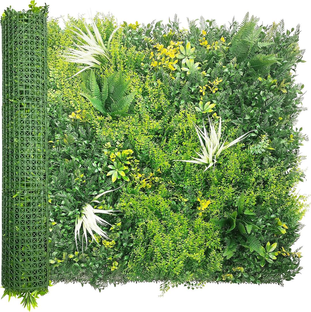 Artificial Grass Wall Boxwood Panels 40'' x 120'' in(33.5 sqft) Greenery Ivy Privacy Fence Faux Backdrop with UV Protection Vine Leaf Hedge for Garden Covering,Outdoor Indoor Home Decor