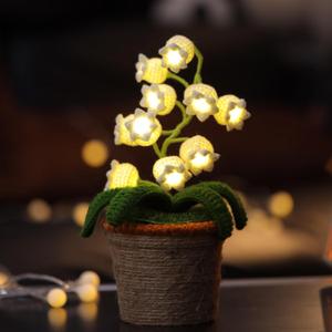 Lily of The Valley Lamp, Crochet Artificial Flowers with Night Lights, Cordless Table Lamp - Women Gift Ideas for Christmas Valentine Mother's Day, Desk Home Decorations (White)