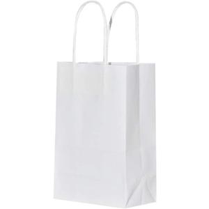 bagmad 100 Pack Sturdy Small White Kraft Paper Bags with Handles Bulk, Gift Bags 5.25x3.25x8 Inch, Craft Grocery Shopping Retail Party Favors Wedding Business Sacks (White, 100pcs)