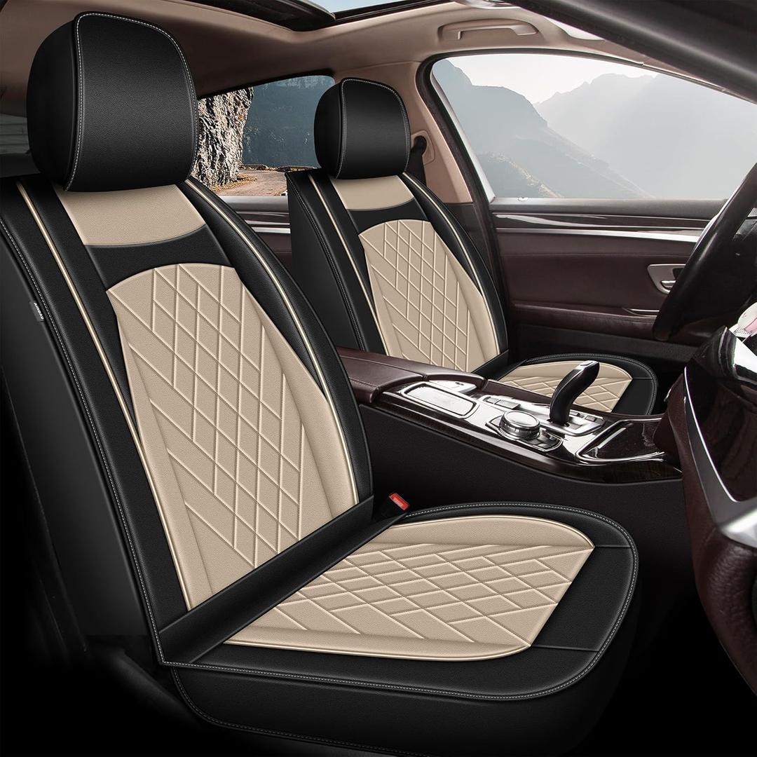 Fit for Optima Seat Covers, 5 Seats Full Set Faux Leather Car Seat Covers for 2002-2020 Kia Optima (5 Seat Full Set, Black & Beige) (Full Set Seat Covers, #033 black & beige)