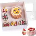 5 Packs Bento Cake and Cupcake Box 6 Holes Fit 5 Cupcakes and 1 Mini Cake Box with Clear Window and Stickers for Father s Day Birthday Party Bakery Baking Supplies.((White, 1+5(5 Pack))