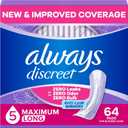 Always Discreet Adult Incontinence Pads for Women, Drier, 5 Drop Long Length, Heavy Absorbency, Pads for Bladder Control Management, Bladder Leaks, & Postpartum Pads, 64ct