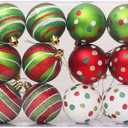 Ochine 12 Pcs 2.4 Inch Christmas Ball Ornaments for Tree, Black and White Christmas Ball Ornaments Red and Green Glittering Hanging Bulbs Pendants for Christmas Tree Decorations