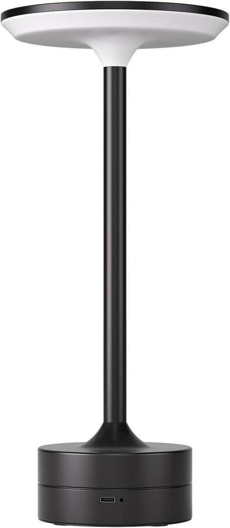 FRIDEKO HOME Cordless Table Lamp Portable LED Desk Lamp Battery Operated 3 Color Desk Light Stepless Dimming Night Light for Restaurant/Bedroom/Bars/Outdoor Party/Camping/Coffee Shop (Black)