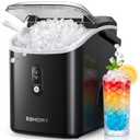 EUHOMY Nugget Ice Maker Countertop with Handle, Ready in 6 Mins, 34lbs Per Day, Removable Top Cover, Auto-Cleaning, Portable Sonic Ice Maker with Basket and Scoop, for Home/Party/RV/Camping (Black)