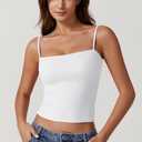 QINSEN Women's Double Lined Basic Tank Top Adjustable Spaghetti Straps Sleeveless Camisole Shirts (White, XS)
