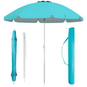 6.5 ft Beach Umbrella, Portable Umbrella Outdoor with Sand Anchor, Sun Protection, Push Button Tilt & Carry Bag, Sunshade Parasol for Beach, Patio, Garden, Poolside & Yard (Blue)