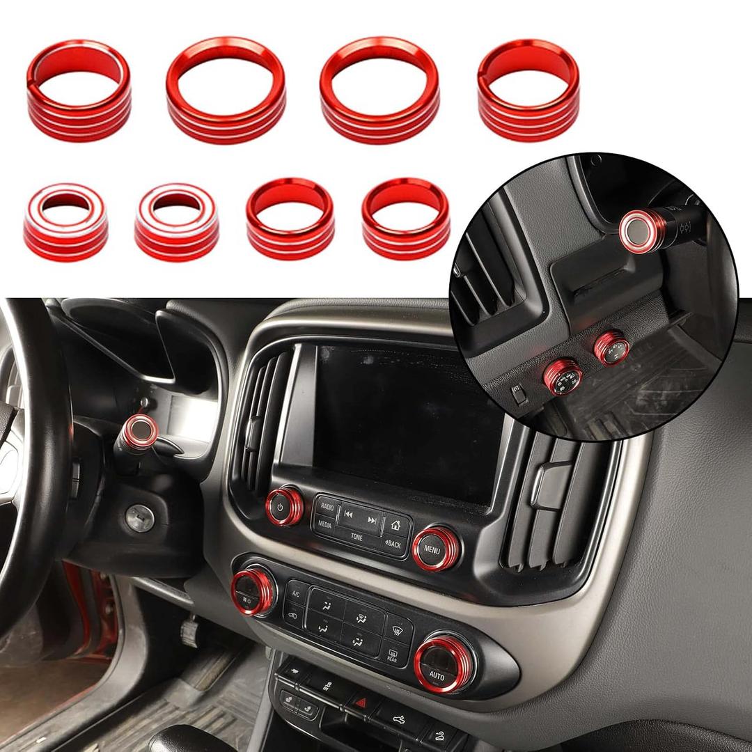 JWWY for Colorado Radio AC Knobs Air Conditioner Switch Button for 2014-2025+Chevy Colorado, Center Console 4WD Switch Knob for GMC Canyon 2014-2022 Interior Accessories Aluminum Alloy Red, 8 Pcs