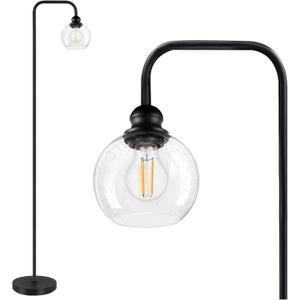 Modern Floor Lamp for Living Room with 6W LED Bulb, Industrial Floor Lamp, Seeded Glass, Black Classic Reading Tall Lamp for Home Office, Standing Lamps for Bedroom, Minimalist, Vintage, Farmhouse