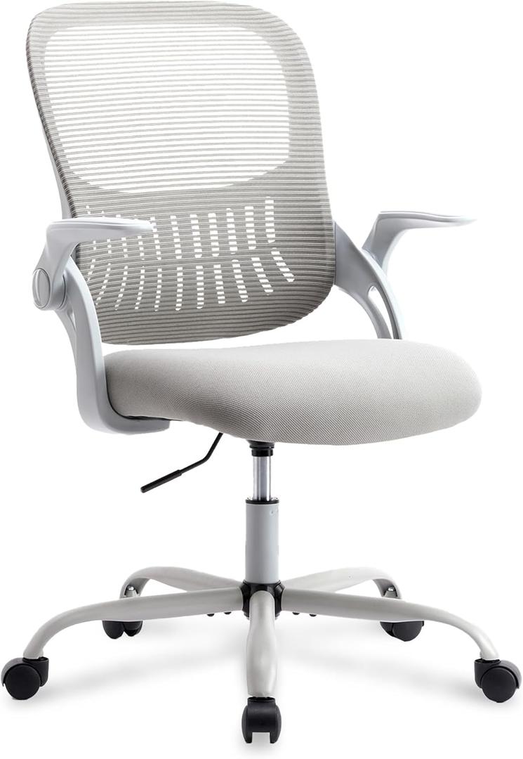 Office Ergonomic Desk Chair, Mesh Comfy Computer Work Chair with Flip-up Armrests and Adjustable Lumbar Support, Rolling Swivel Executive Task Chair for Home Office, Adults and Teens (Gray)