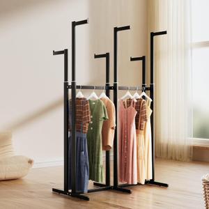 Retail Clothing Rack with Wheels and Leveling Feet, Heavy Duty 6-Arm Commercial Garment Rack, Adjustable Height 45.7 to 61in, Wrought Iron Retail Display Rack for Boutique Store, Black