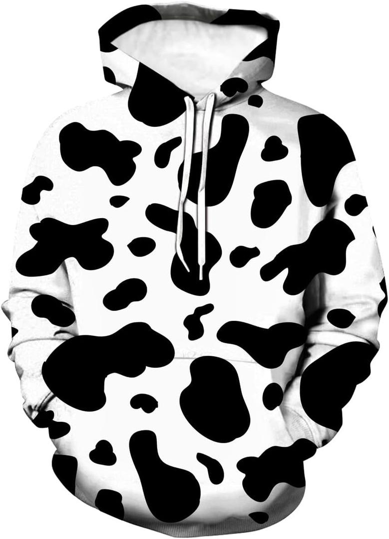 Unisex Novelty Hooded Sweatshirt 3D Cow Print Funny Hoodie Pullover, S