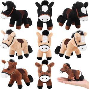 Zomiboo 9 Pack Horse Stuffed Animals Plush Toy Standing Stuffed Horse 4 Inch Mini Plush with Detachable Chain for Animal Theme Party Christmas Birthday Decoration Supplies(Vivid Style)
