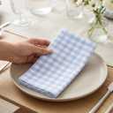PurpleEssences Mini Gingham Check Dinner Cloth Napkin - Spring Easter Summer - Mitered Corners - 18x18 Inch - Set of 12-100% Cotton - Reusable Washable - Sky Blue and White