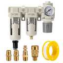 Air Filter Dryer 3/8 NPT Auto Drain+Semi-Auto Drain-Double Air Filters,Air Pressure Regulator,Air Compressor Water Separator(0-150PSI)