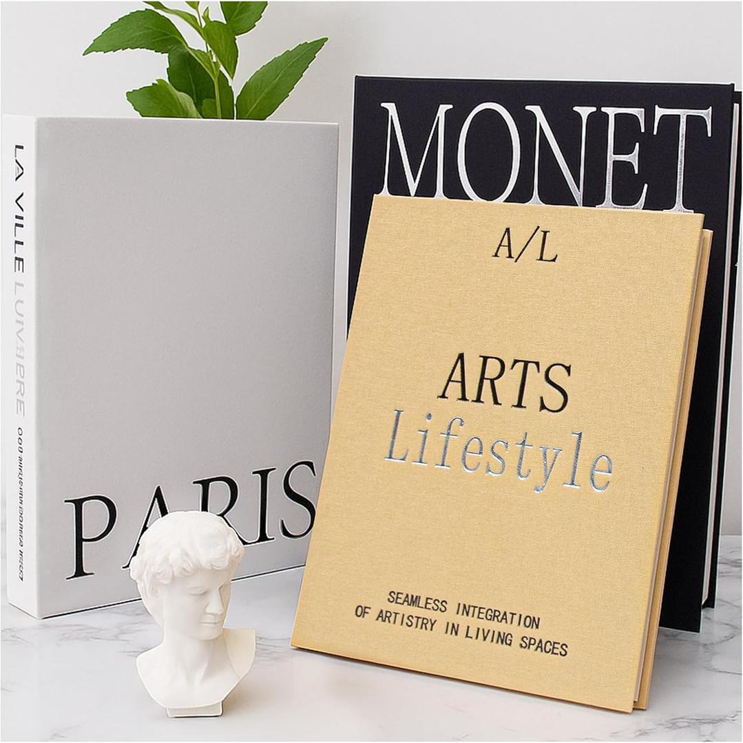 Aesthetic Decorative Books for Home Decor - Set of 3 Linen Fake Books for Decoration, Coffee Table Book Decor for Mantle/Bookshelf/Bedside/Photo Storage/Keepsake Box (A-Dark Blue)