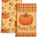 Miss Adola Fall Kitchen Towels Set of 2 - Fall Kitchen Dish Towels 18x26 Inches Decorative Autumn Themed Towel for Thanksgiving Harvest, Absorbent Hand Towel with Hanging Loop, Retro Fall Pumpkin