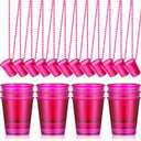 24 Pieces Shot Glass on Beaded Necklace Plastic Shot Cup Necklace Bachelorette Party Team Men and Women Supplies (Rose Red)