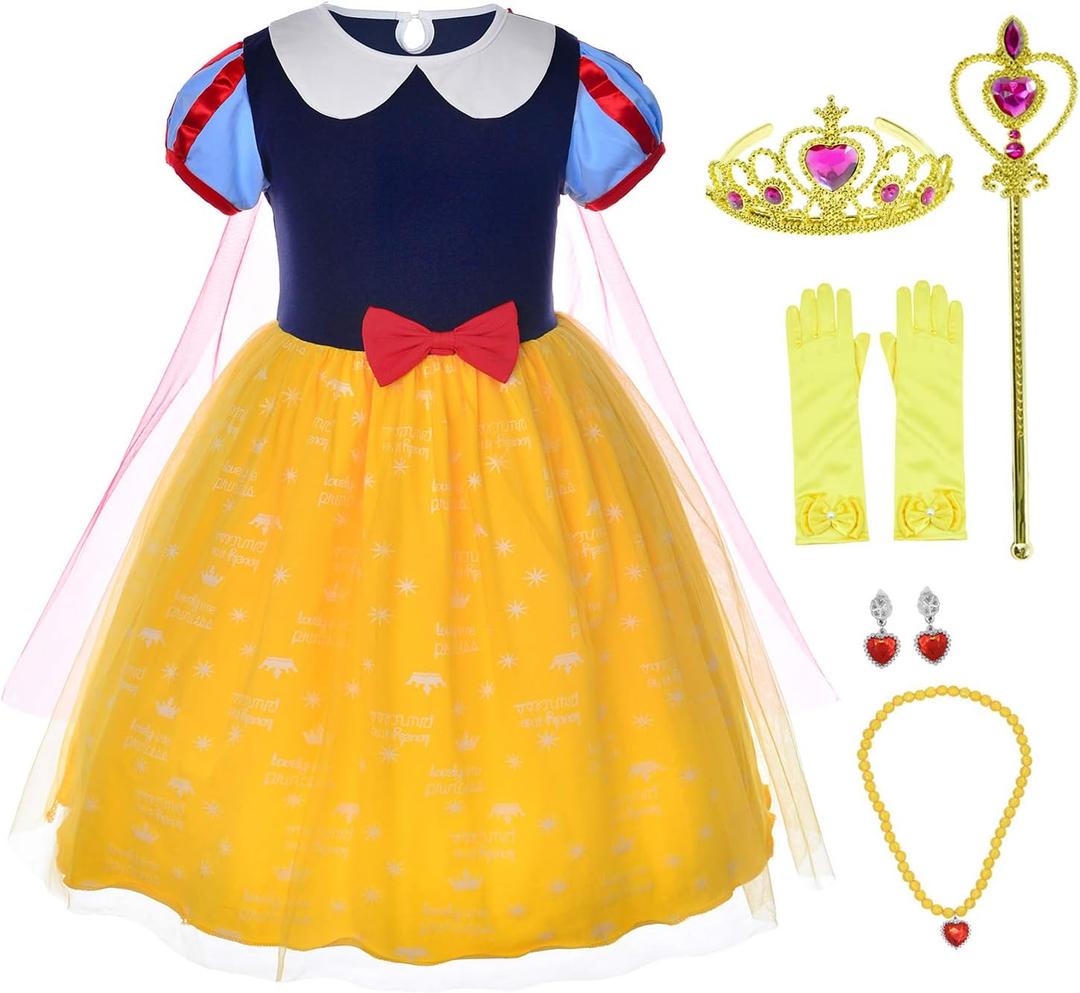 Joy Join Princess Costume Dress For Little Girls Birthday Party Dress Up With Gloves,Crown,Wand,Necklace 4-5 Years (4T 5T)