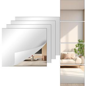 4 Pcs Small Acrylic Mirror for wall 12 x 14 Inch Full Body Acrylic sheets Shatterproof Unbreakable Mirror Tiles stickers, Self Adhesive Non-Glass for Bathroom Bedroom Home Gym Wall Decorations