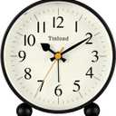 Tinload 4.5" Vintage Retro Analog Alarm Clock, Super Silent Non Ticking Small Clock with Manual Light, Snooze, Battery Operated, for Living Room, Bedroom, Bedside, Desk(Black)