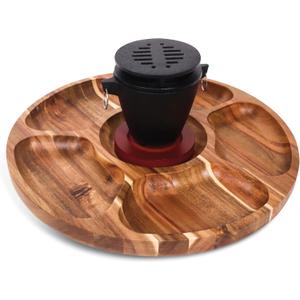 PuPu Platter Mini Hibachi Grill Platter Set - 5 Compartment Bowl Tray 12.6" Diameter with Rotating Lazy Susan - Quality Cast Iron Grill, 3.5" x 3.5" X 4.8", Indoor Mini Smores Maker